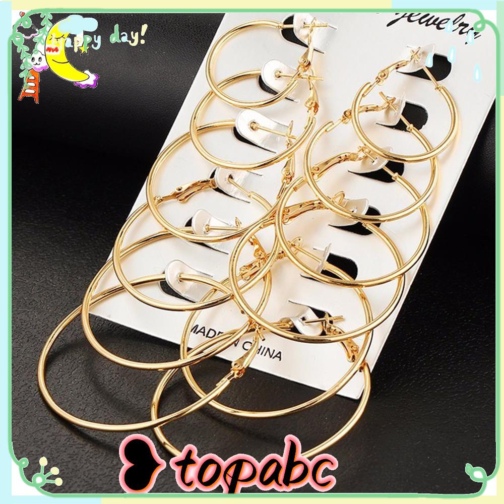 Top 6pasang/Set Anting Hoop Set Perhiasan Fashion Pesta Perak