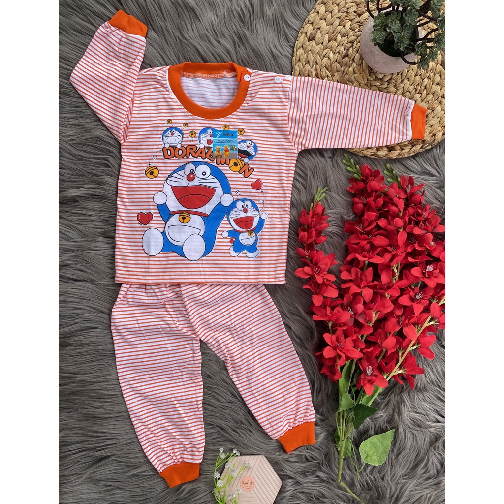 stelan baju bayi laki laki perempuan lucu murah motif DORAEMON SALUR 3-18 bulan