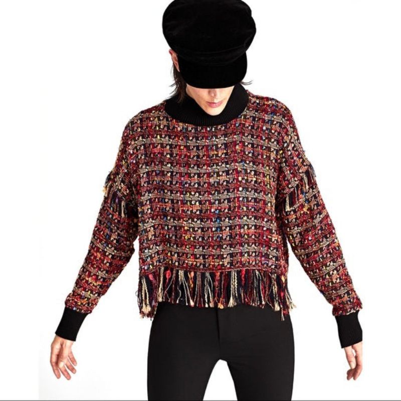 Zara Tweed Fringe Sweater