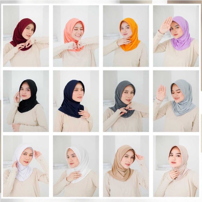 Hijab Sporty / Hijab Instant / Hijab Sporty Olah Raga Spandek Bergo Polos