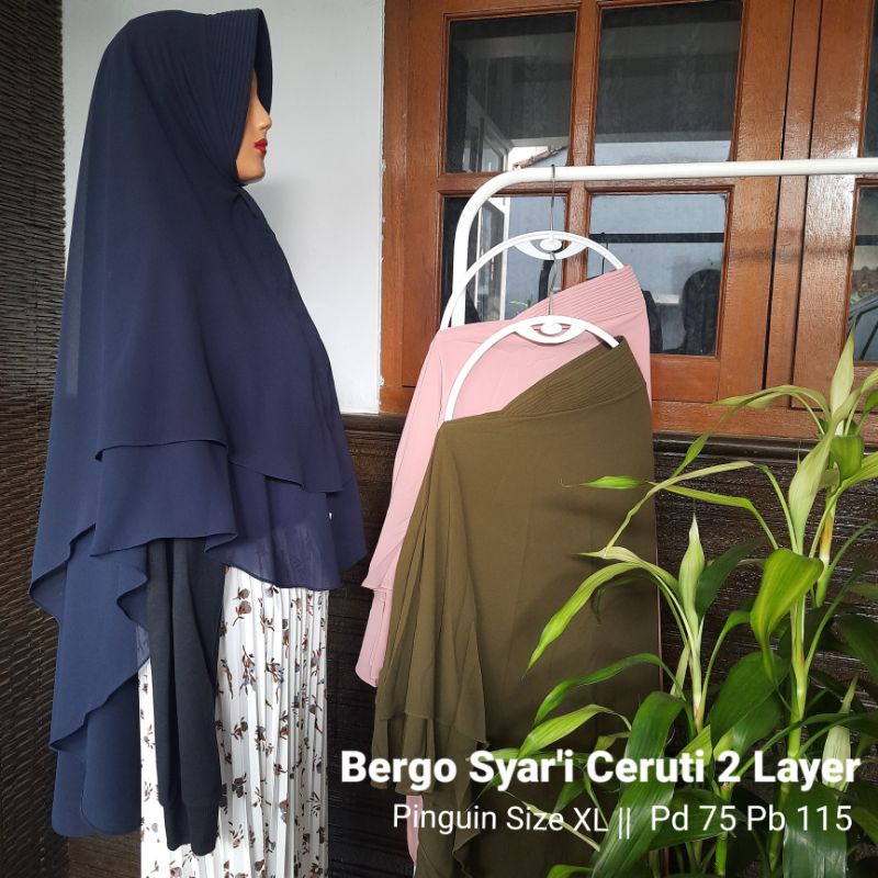 Bergo Syari Pinguin Ceruti 2Layer Size L & XL by Bilqis