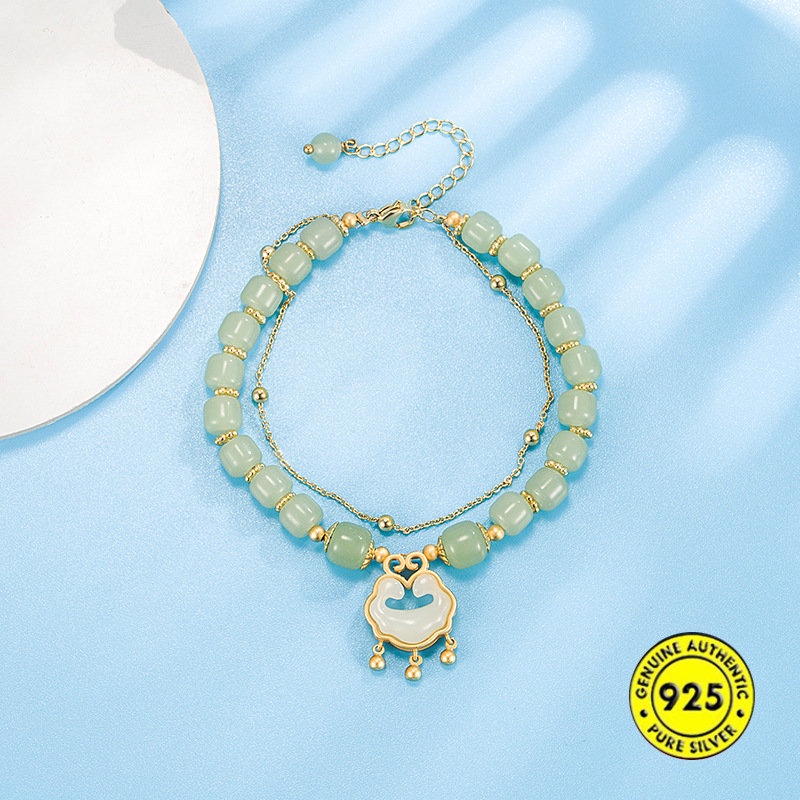 Birth Year Safety Lock Hetian Jade Double-Layer Gelang Untuk Wanita U1490