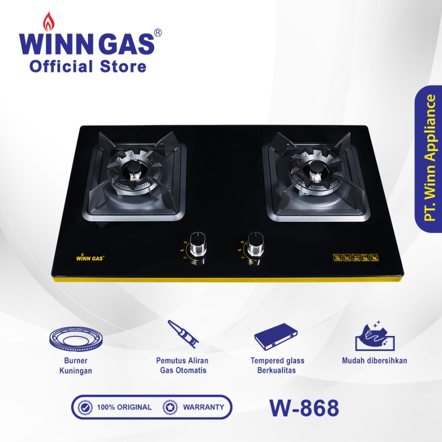 Winn Gas Kompor Super Slim Kompor 2 Tungku W 868 &amp; Paket Kompor selang Regulator W88/W900