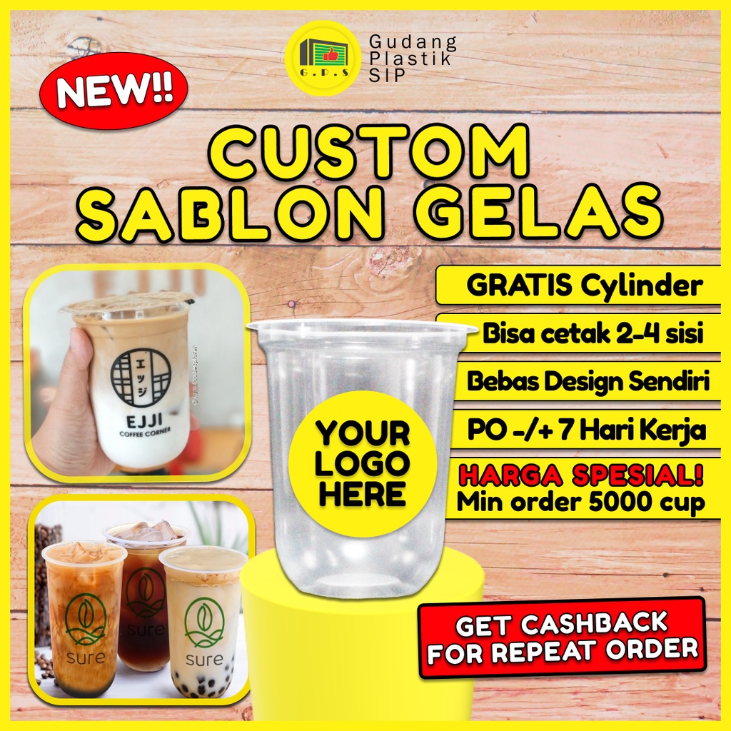 Sablon Custom Gelas Cup Oval Plastik 12oz 14oz 16oz Murah