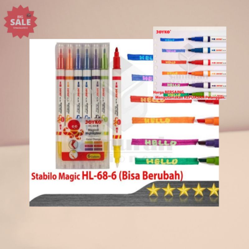 

Highlighter Magical Joyko HL-68 / Spidol Penanda HL-68 1SET 6 WARNA (ORIGINAL PRODUK)