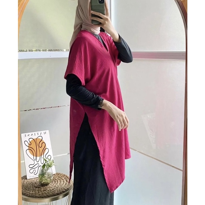 NAGITA LONG SQUARE CRINGKEL AIRFLOW BLOUSE Crinkle Atasan tunik wanita ByAdinda