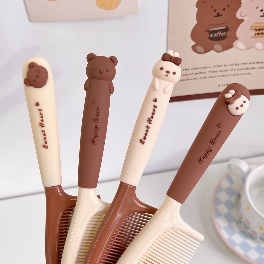 Sisir rambut Lucu cat rambut catokan pelurus rambut pelurus rambut Catok motif Hair Comb Korean Style Dengan Gagang Motif Karakter Lucu Wanita anak Perempuan Keriting Curly