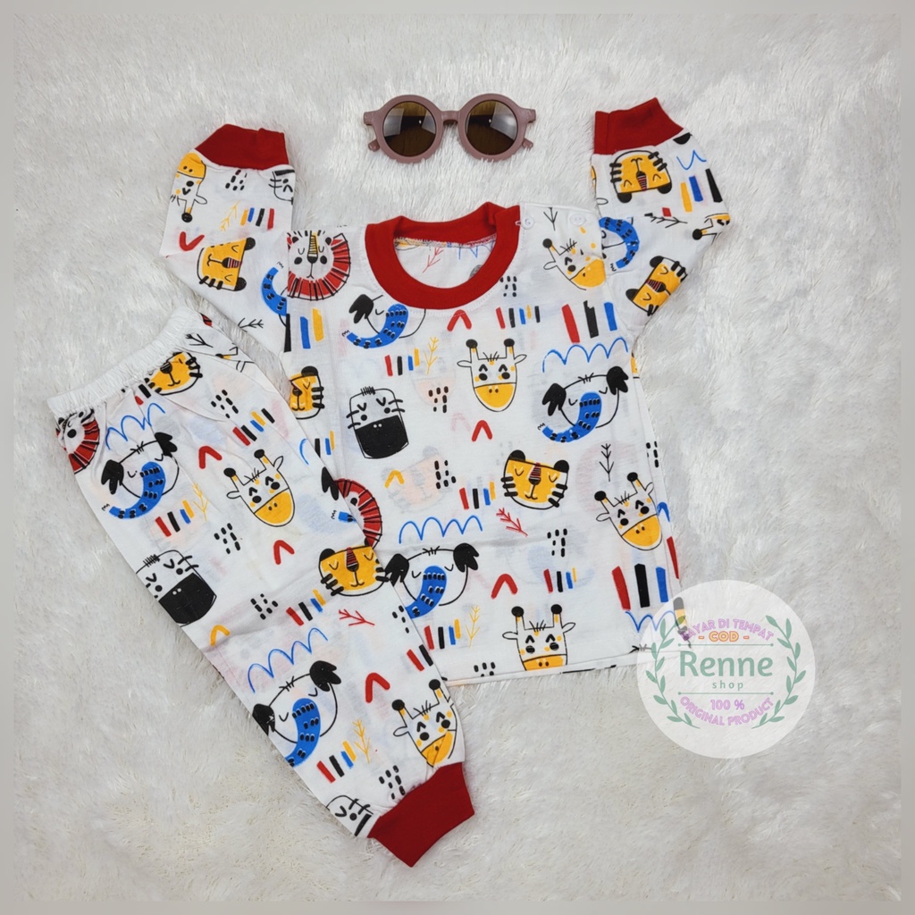 (RENNESHOP) - COD - SETELAN BAJU BAYI 3-18 BULAN / PIYAMA ANAK / SETELAN KAOS ANAK (ANIMAL PANJANG)