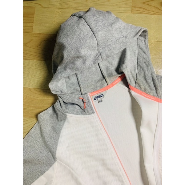 ASICS ORIGINAL RUNNING SPORT JACKET THRIFT - JAKET OLAHRAGA WANITA REMAJA PUTIH ABU ABU - JAKET LARI HOODIE