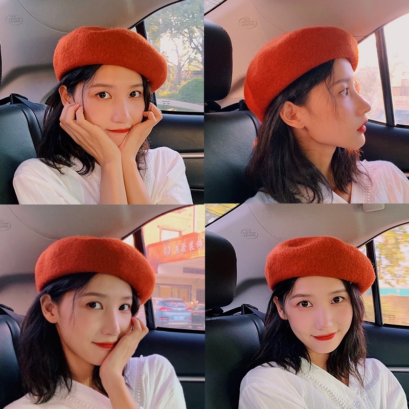 [Hot Sale] Korea Fashion Baret Wol Hangat/Retro Solid Colours Beret Hats/Topi Kupluk Musim Dingin Gaya Artis Perancis Untuk Wanita Perempuan