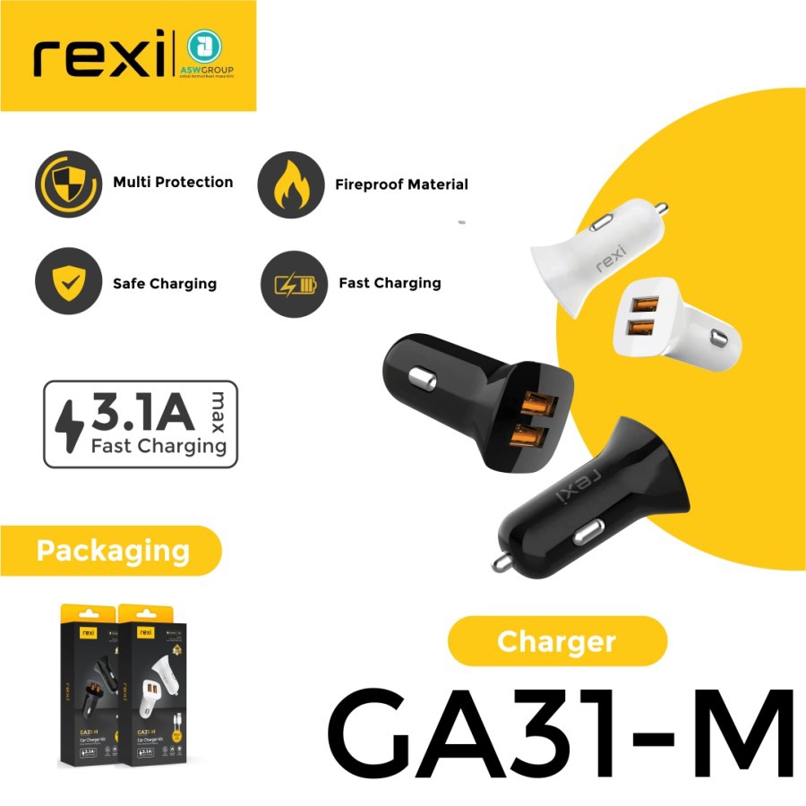 ADAPTOR CHARGER CAR MOBIL FAST CHARGINGDUAL OUTPUT REXI GA31-M MICRO