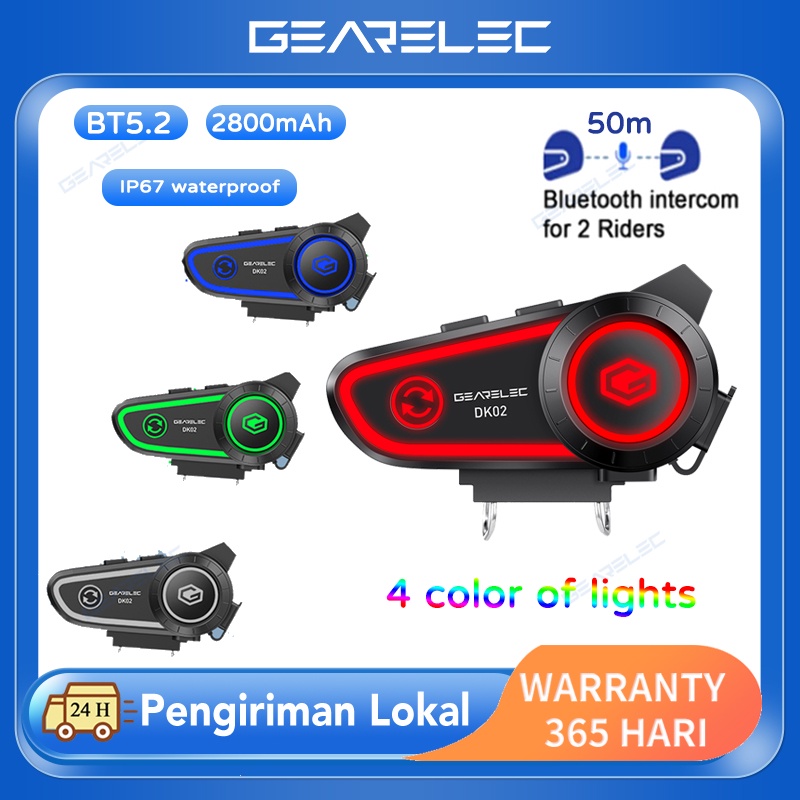 GEARELEC DK02 Helm Sepeda Motor Bluetooth Intercom Headset 2 Pengendara Rentang 50m IPX7 Tahan Air