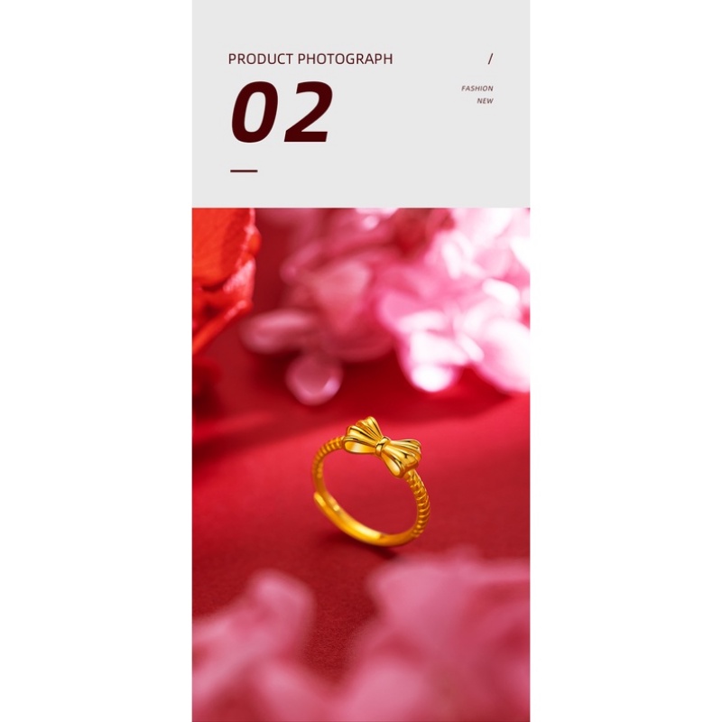 Goldkingdom Perhiasan Fashion Emas Asli Kadar 375 Bangkok Aksesoris Ready Stock Segar Dan Manis Busur Cincin Perempuan Lucu Kupu-Kupu Adjustable