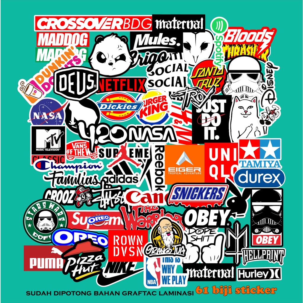 

61PCS STICKER brand RANDOM AESTHETIC LUCU UNTUK LAPTOP CASE TUMBLER sudah laminasi