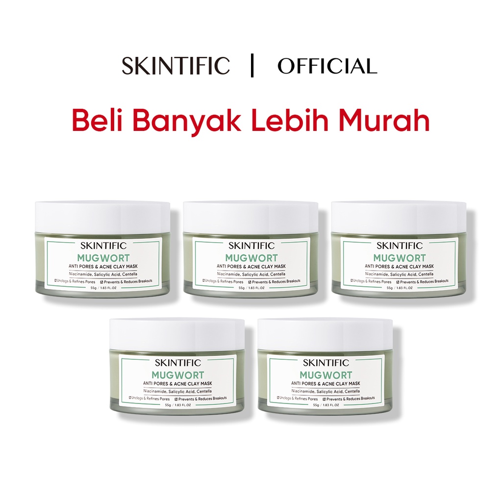 5 PCS SKINTIFIC - Mugwort Clay Mask Pore Clarifying Wask Off Pack 55G Masker Wajah【BPOM】