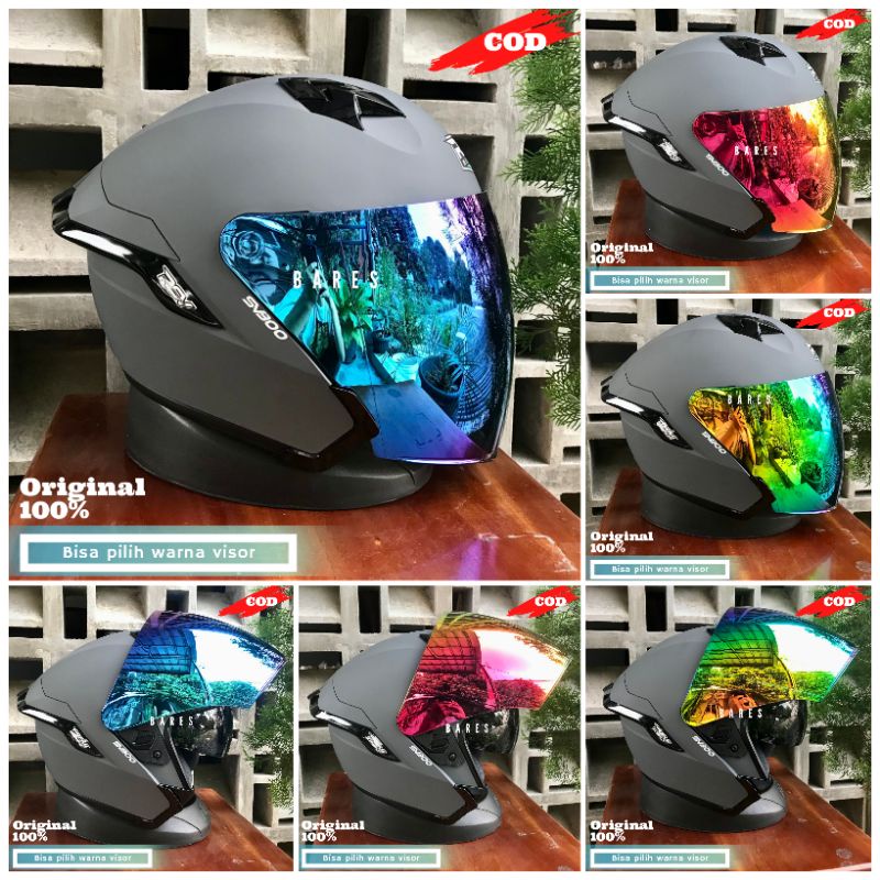Helm rsv sv300 paket ganteng charcoal matte half face visor blue