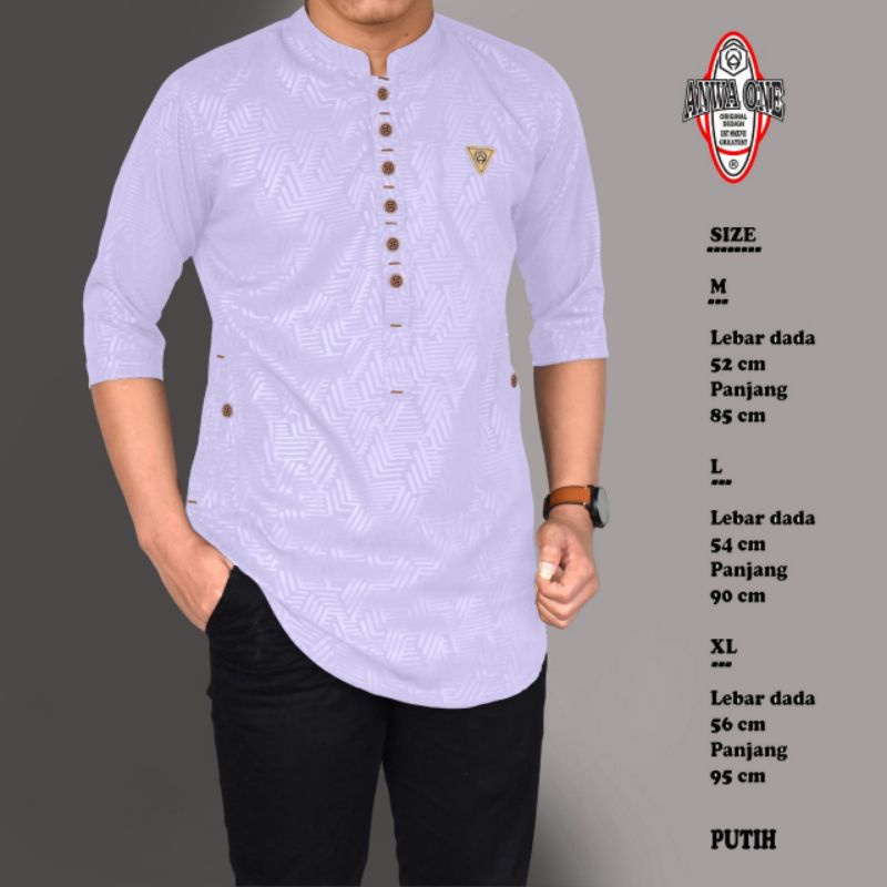 BAJU KOKO KURTA PRIA ORIGINAL ANWA ONE MOTIF EMBOSS MODEL KANCING