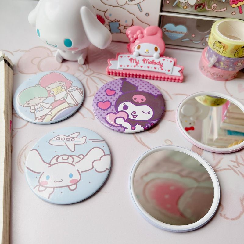 CERMIN KACA BULAT MINI CINNAMOROLL MELODY KUROMI HELLO KITTY TWIN STARS  KIKI LALA SANRIO MAKE UP IMPOR