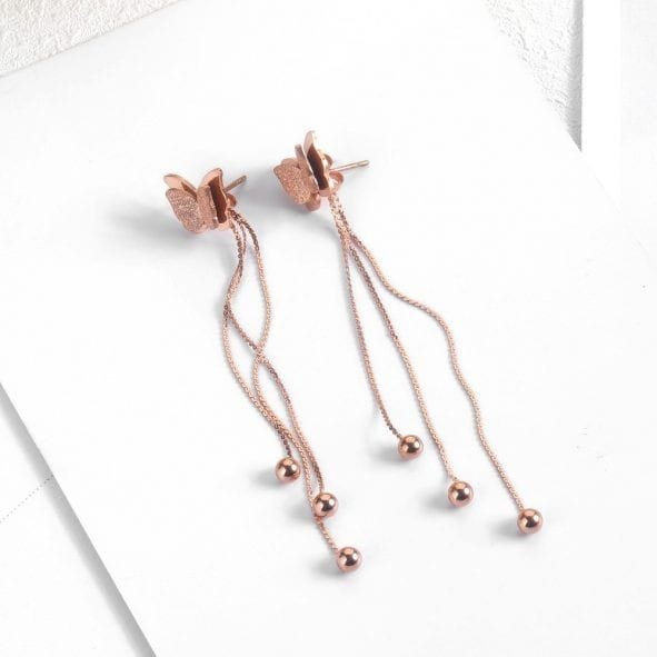 Anting Kupu-Kupu Rose Gold Wanita fashion Harian Terbaru Anti Karat Dan Luntur