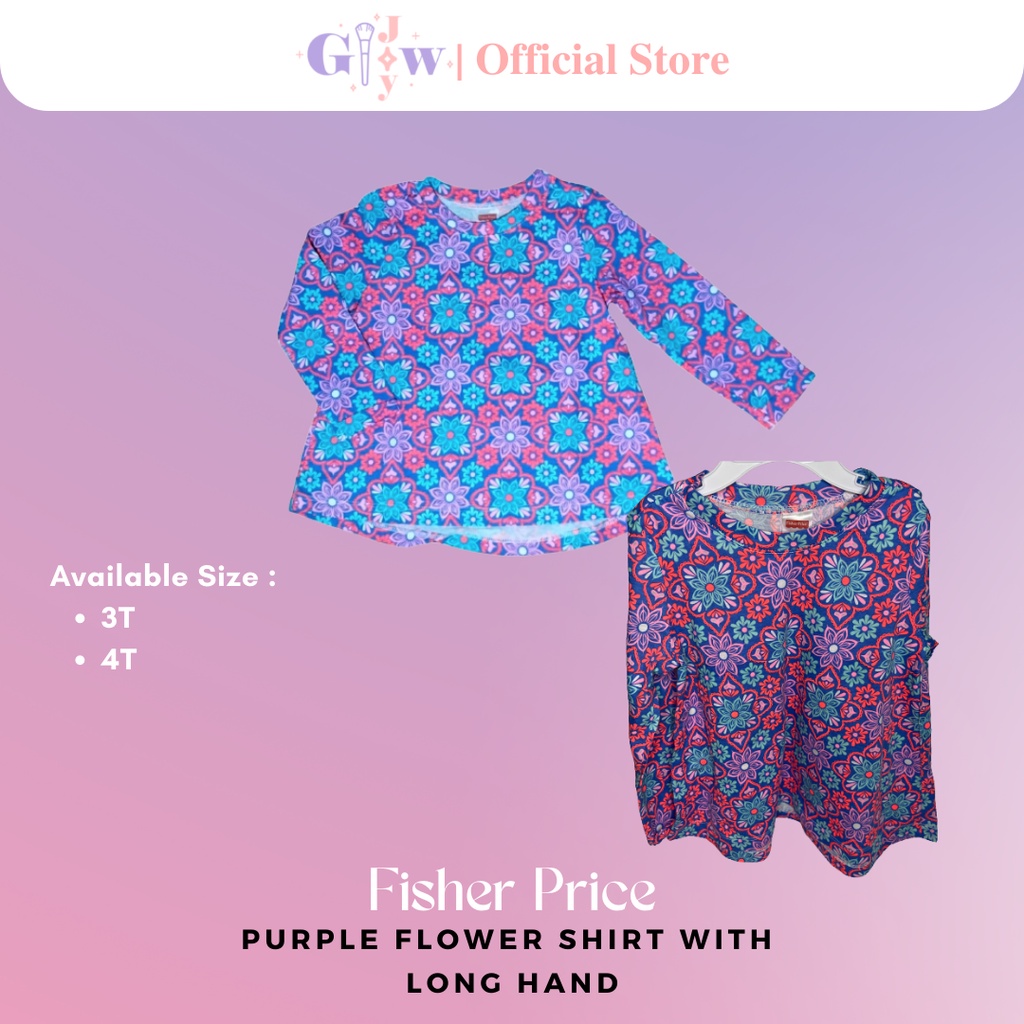 A5004-A5005 FISHER PRICE purple flower with a long hand / baju anak kecil bayi remaja girl bodysuit jumper pakaian perempuan laki laki cowo cewe cewek cowok kemeja overall lucu unik imut gemas gemes murah sisa ekspor export kaos kaus bunga