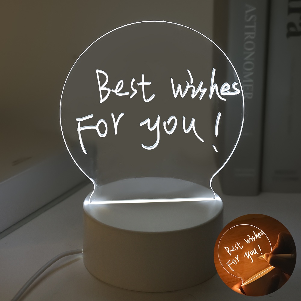 Memo Night Light with Pen USB Charging Pencahayaan Hemat Energi Lampu Kalender LED Bening Anak Pacar Hadiah Ulang Tahun Kreatif Dekorasi Kamar 3D Akrilik Papan Pesan Lampu