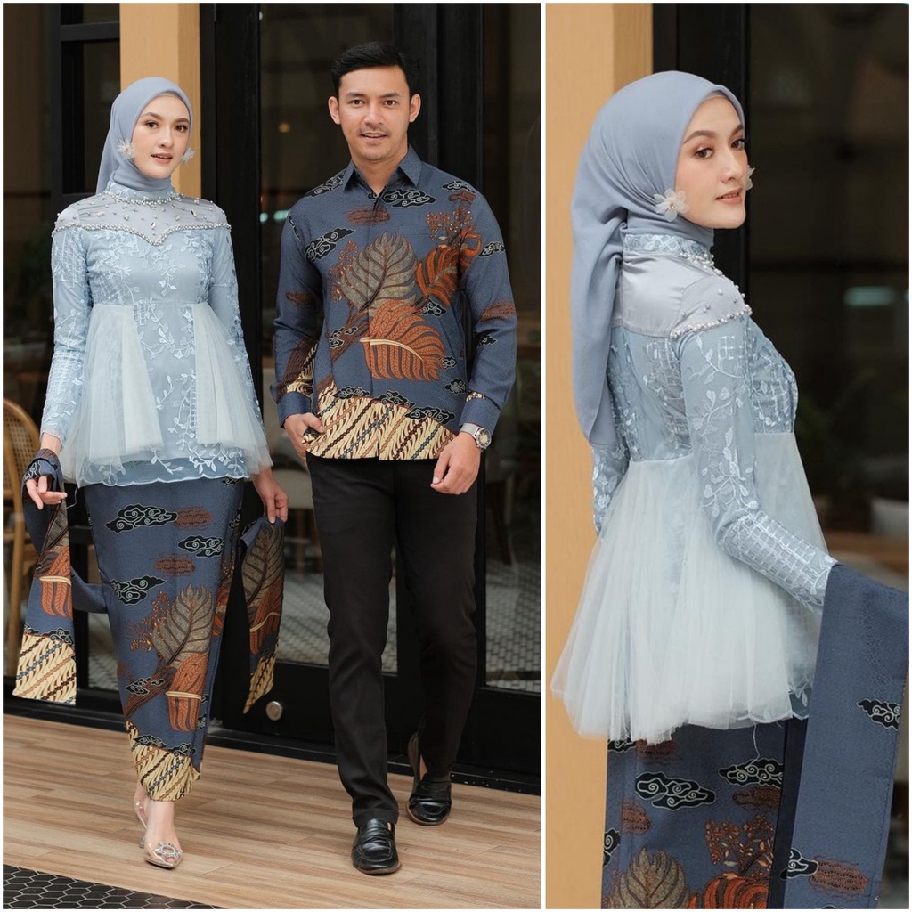 Kebaya modern wisuda couple batik brukat remaja terbaru mewah satu set pasangan keluarga baju pesta tunangan lamaran kondangan wanita muslim kekinian model ameera