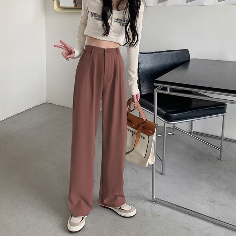 Celana Kulot Kasual Loose Celana Panjang High Waist Wanita Korean Style