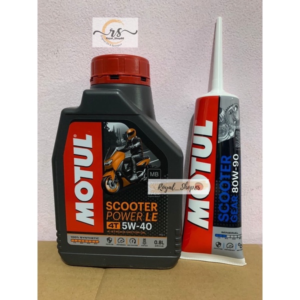 Oli Motul Scooter Power LE Sae 5W-40 Full Synthetic 0,8Liter(Orange) &amp; Oli Gardan Motul 120ml / Oli Gardan Castrol 120 Original