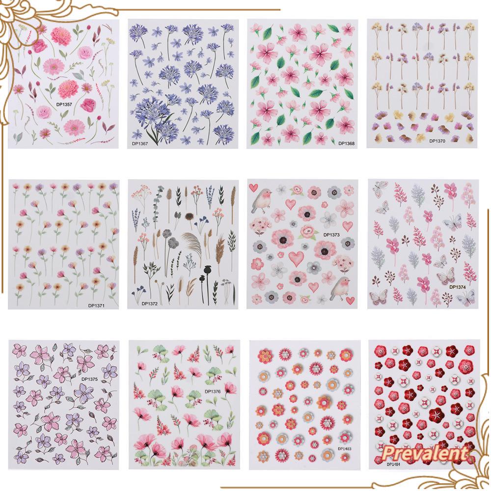 Preva Stiker Kuku Dekorasi Kuku Self-Adhesive Decals Desain Warna-Warni Sakura