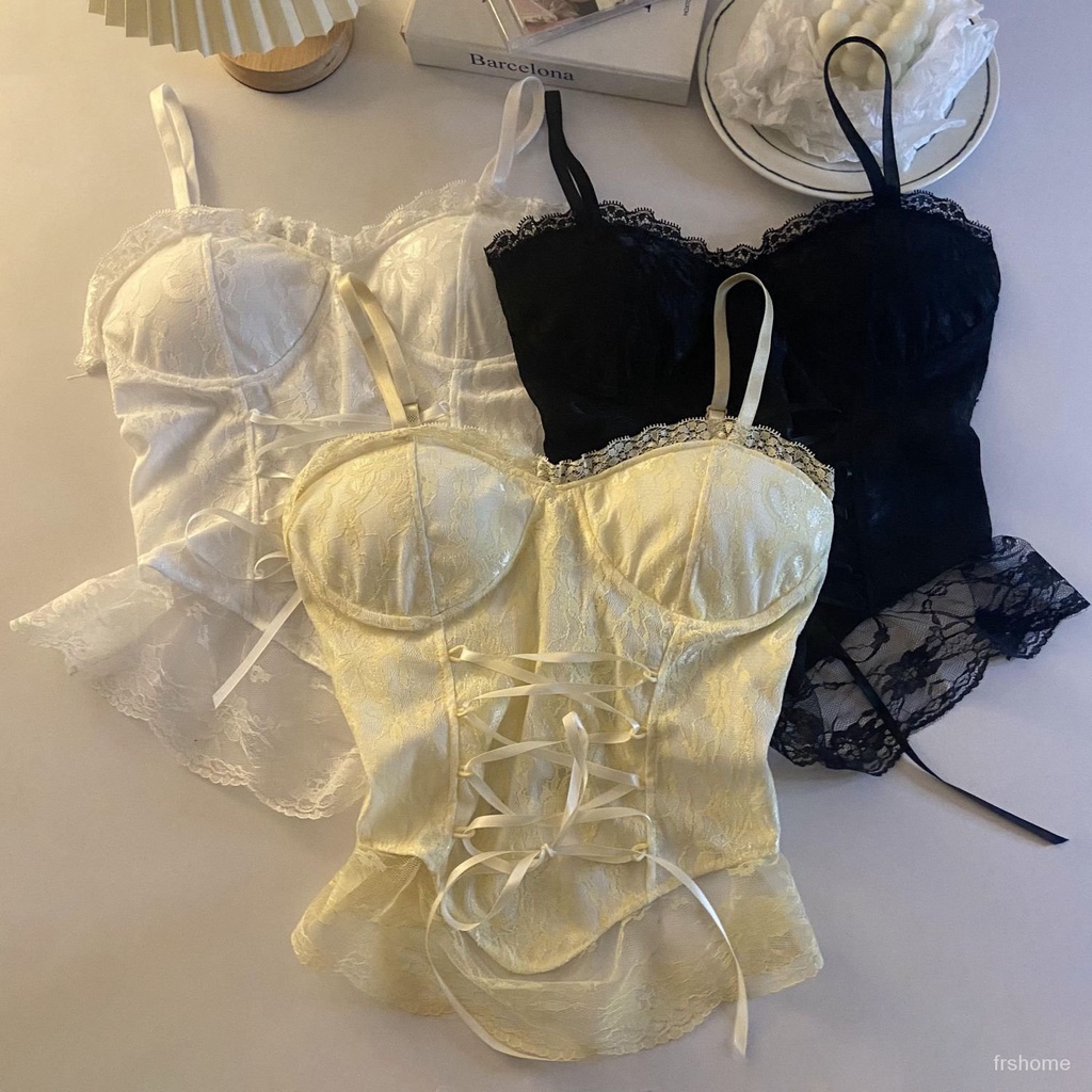 Renda hottie straps camisole pakaian luar tank top wanita bagian dalam dengan dada pad bottoming kec