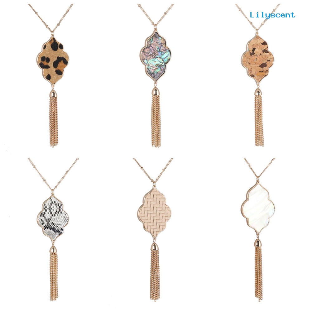 [LS] Fashion Wanita Abalone Kerang Leopard Liontin Rumbai Geometris Kalung Perhiasan