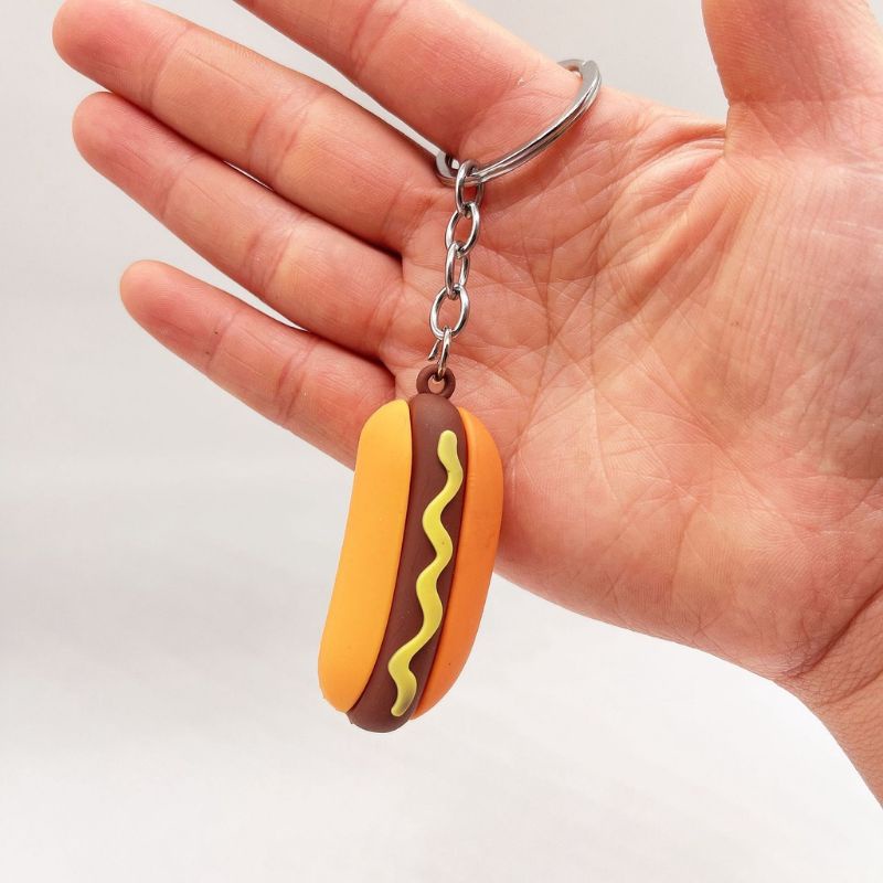 Gantungan Kunci Fast Food Burger Pizza Hotdog French Fries - Ganci Souvenir Import 3D High Quality