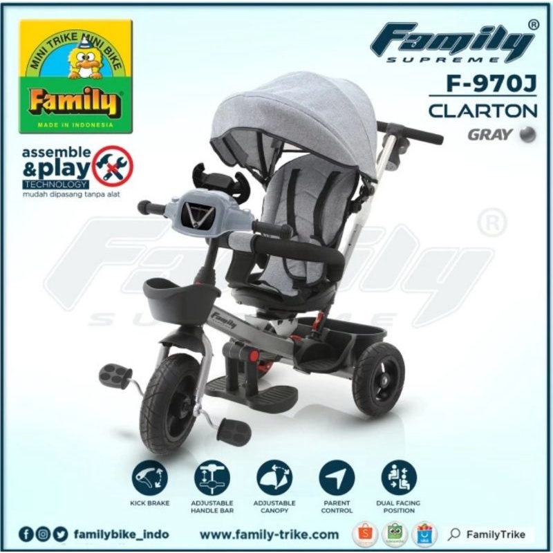 Sepeda R3 Roda 3 Stroller Anak Family Famili Keluarga Tipe Supreme Clarton F-970J F 970 J Original
