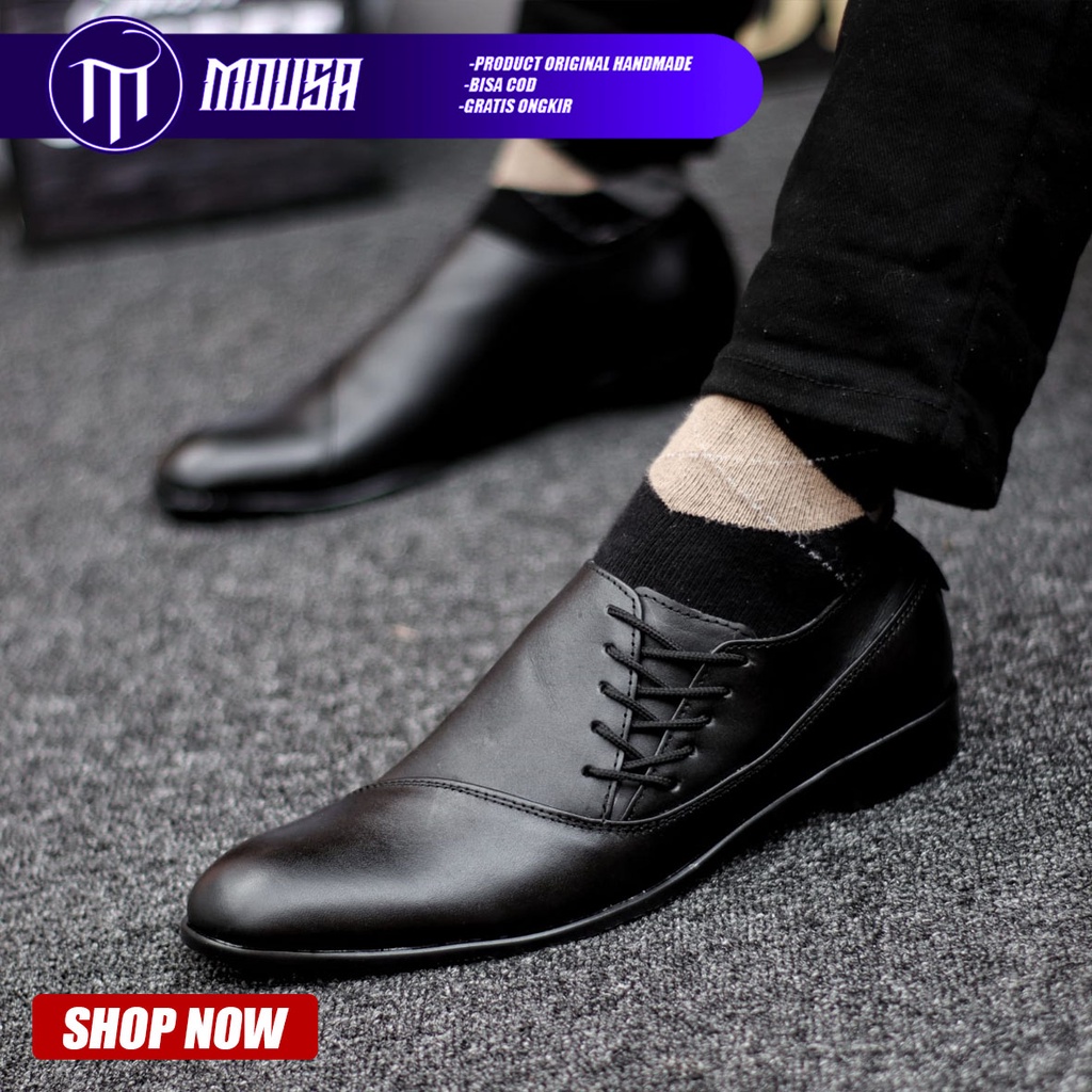 Sepatu Pantofel Kerja Kantor Kulit Asli Formal Hitam Pria Mousa Megan