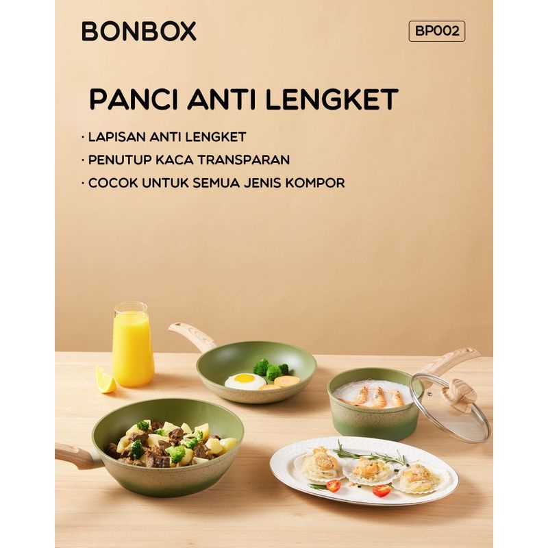 Bonbox BP002 Forest Series Set Panci Anti Lengket Penutup Kaca