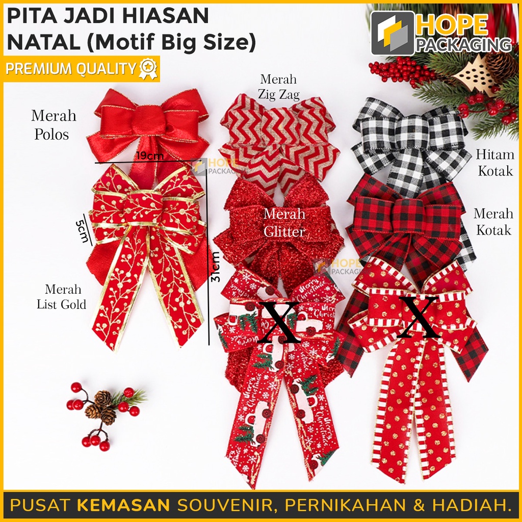 Pita Natal kotak-kotak / Pita Kado hampers Size : 31x 19x 5 cm / merah zig-zag / list gold / lebaran