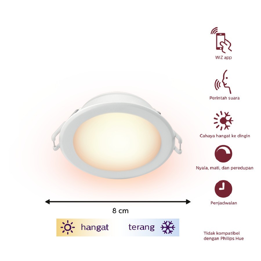 PHILIPS DOWNLIGHT WIFI 4W LED DOWNLIGHT BLUETOOTH SERIES TUNABLE WHITE APP WIZ LAMPU BOHLAM BULB HIAS PLAFON SNI  GOGGLE ASSISTANT SMART HOME LIGHT