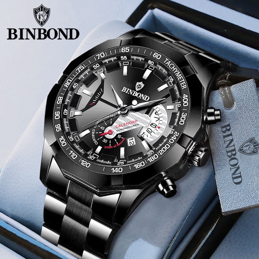 Jam Tangan Pria Terbaru BINBOND-C07 2023-jam tangan pria kekinian-jam tangan pria Luxury Full Steel Sport Quartz Business Waterproof Casual Watch-jam tangan tahan air dan tahan karat-bisa COD