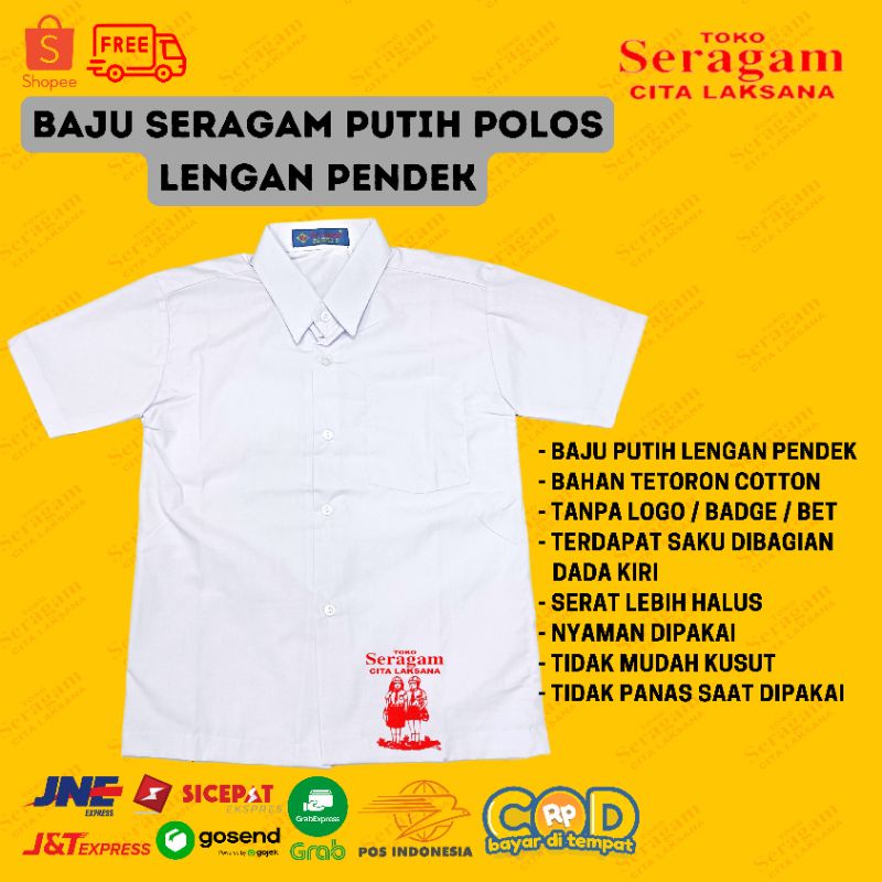 Seragam Sekolah Baju Putih Polos Tanpa Logo / Badge / Bet