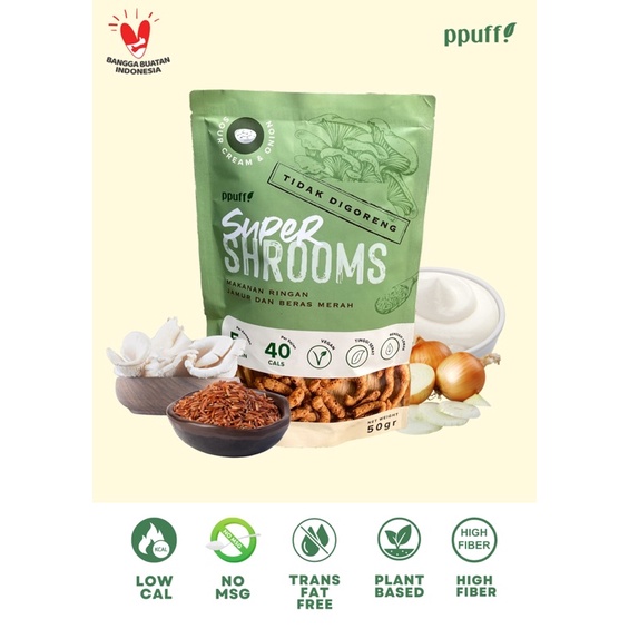 

Supershrooms sour cream & onion snack jamur sehat rendah kalori