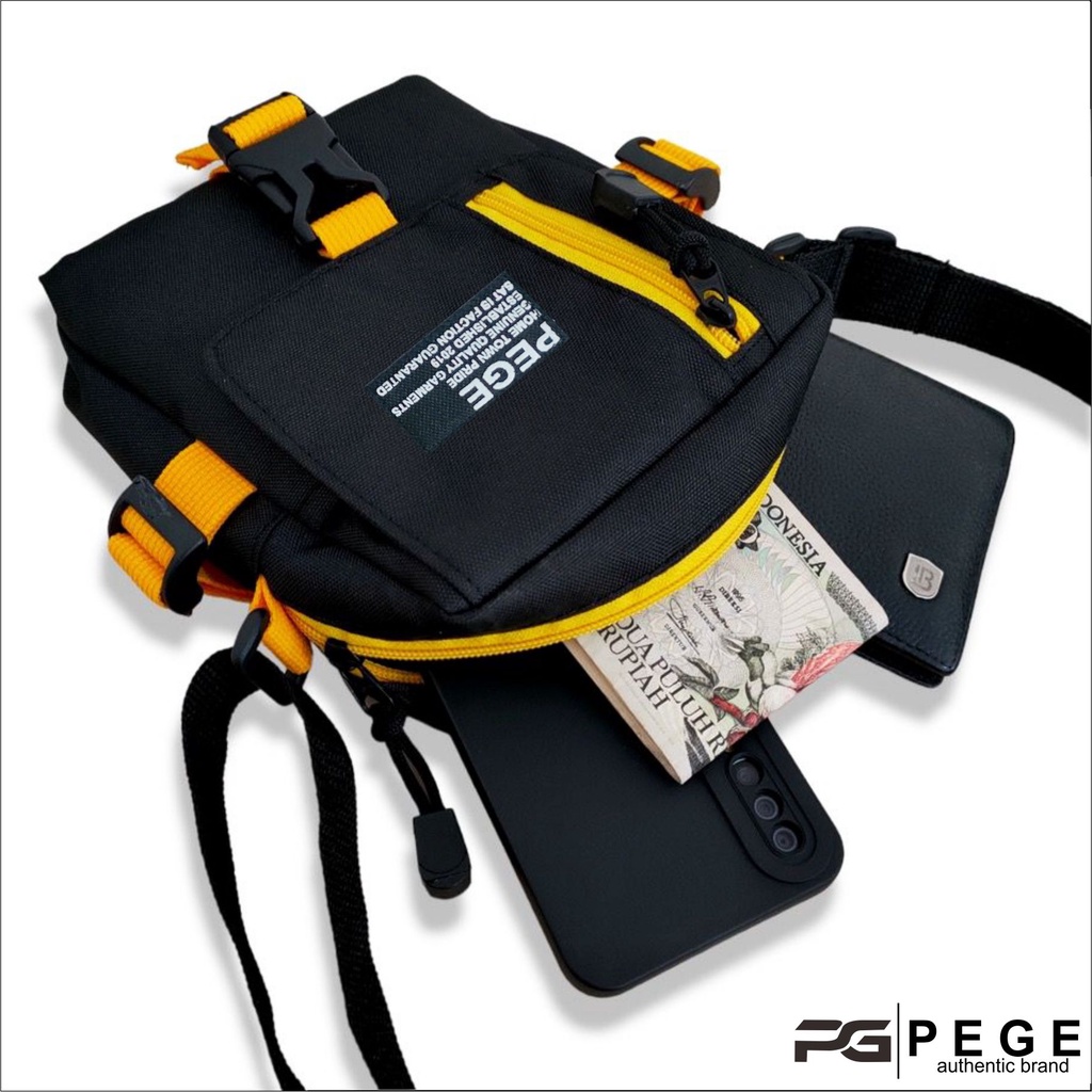 Tas Selempang Pria 2in1 PEGE Jaxton Model Slingbag Kombinasi Coklat - PG 8946