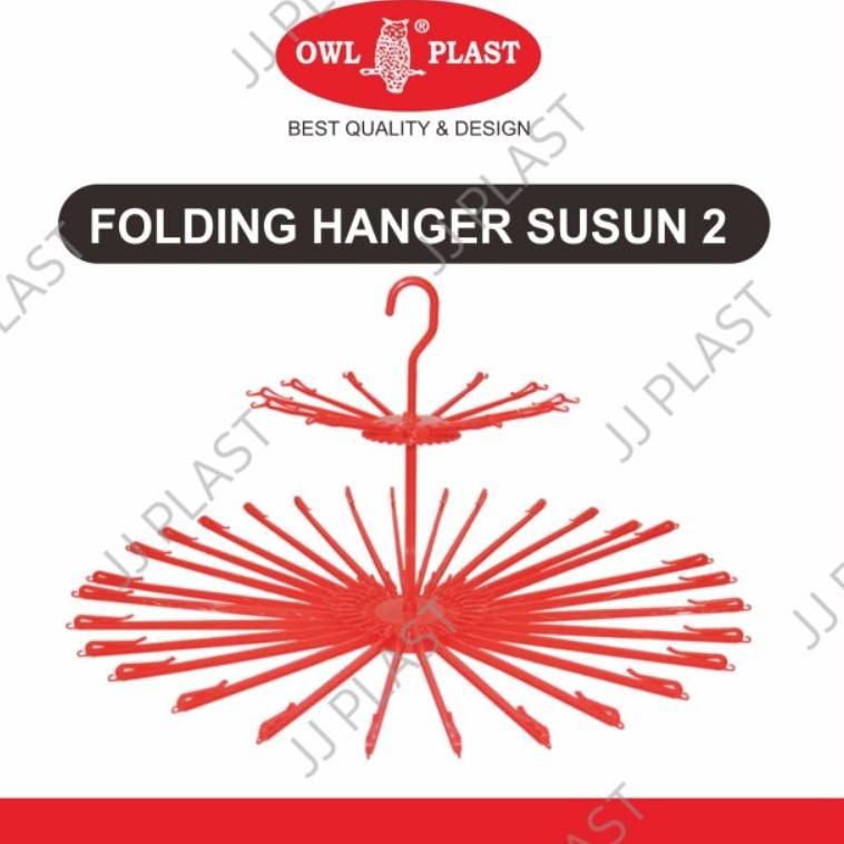 F53G Folding hanger 30 stik susun 2 Owl pl/gantungan baju bayi plik/Folding hanger 24 stik