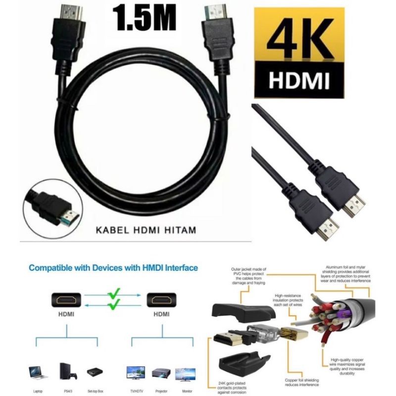 kabel HDMI TV to HDMI 1.5M / Cable 1.5 M High Quality / High Speed