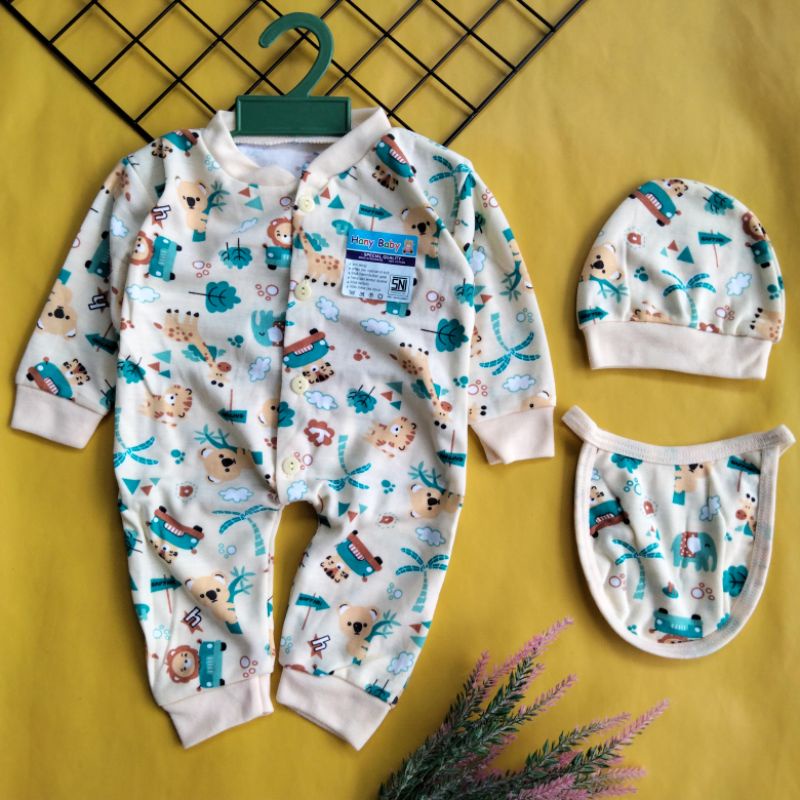 jumper set topi slabber bayi printing newborn 0-3 bulan free hanger