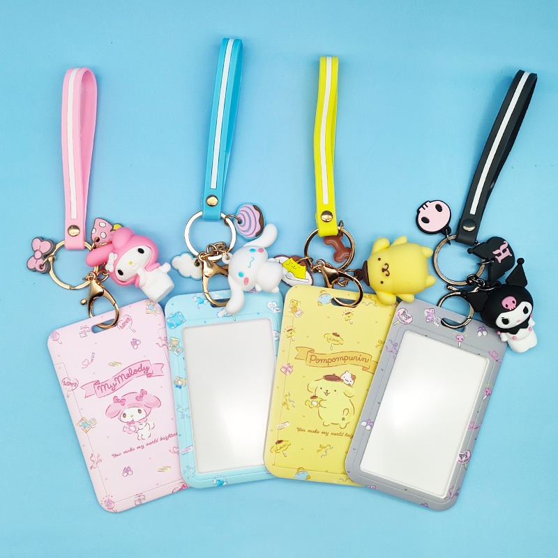 Super Love Kartun Sanrio Pelindung Kartu ID Dengan Gantungan Kunci 3D Kartun Lucu Holder Kartu ID Untuk Kartu Pelajar Bus Card Case Keyring Sling