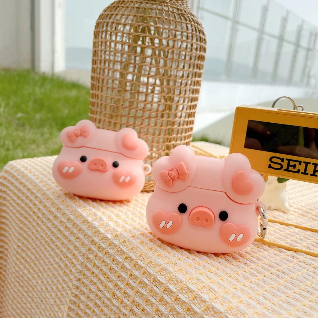 3d Lucu Kartun Cinta Hati Babi Merah Muda Earphone Bluetooth Soft Case Penutup Pelindung Untuk Airpods1 2 3 Pro Airpods3 I12 i13 Inpods 12 13 Pro TWS