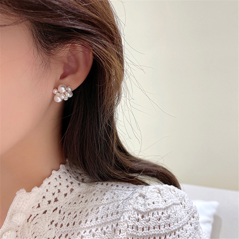 [COD Tangding] Retro Mutiara Tidak Teratur Berlian Bunga Anting Wanita Gadis Geometris Studs Earring Perhiasan Hadiah