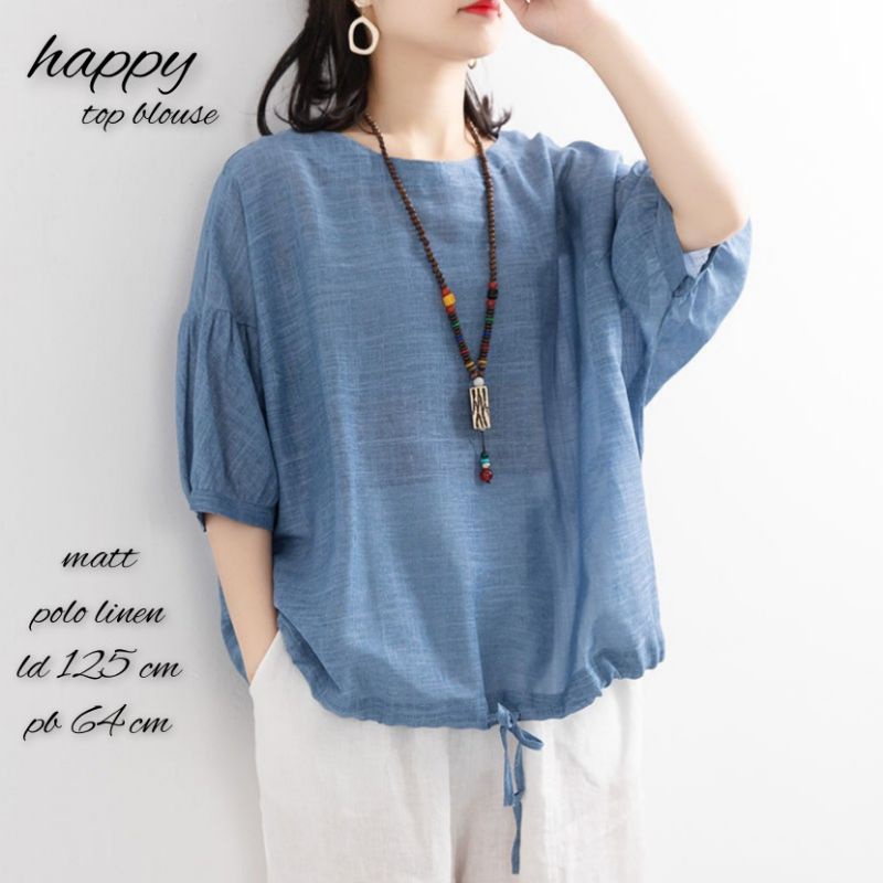 Blouse Polos Wanita Kekinian Salsa Katun Linen Lengan 3/4