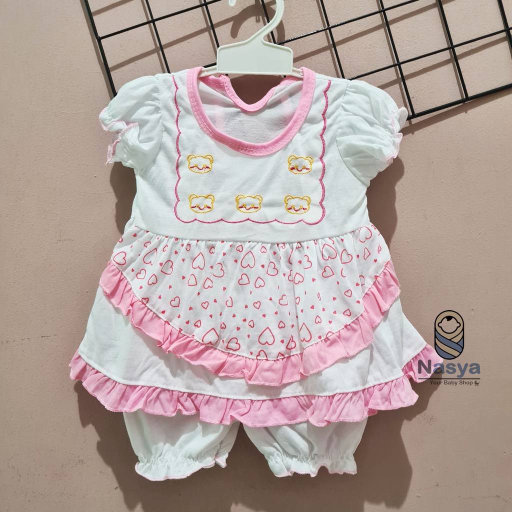 [N-070] Baju bayi Lengan Pendek / setelan baju bayi motif dasar putih -cassey