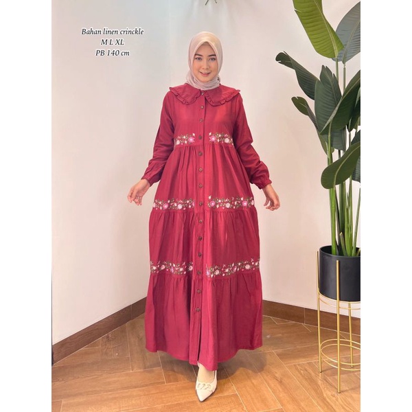 ZAJA - Terbaru Baju Gamis Cantik Warna Putih Linen Crinckel Polos Motif Bordir Mewah Untuk Lebaran / Dress Katun Polos Dan Bordir Komputer / Gamis madina asnah toyobo bordir comouter desain mewah dan elegant menambah kasual penampilan dress